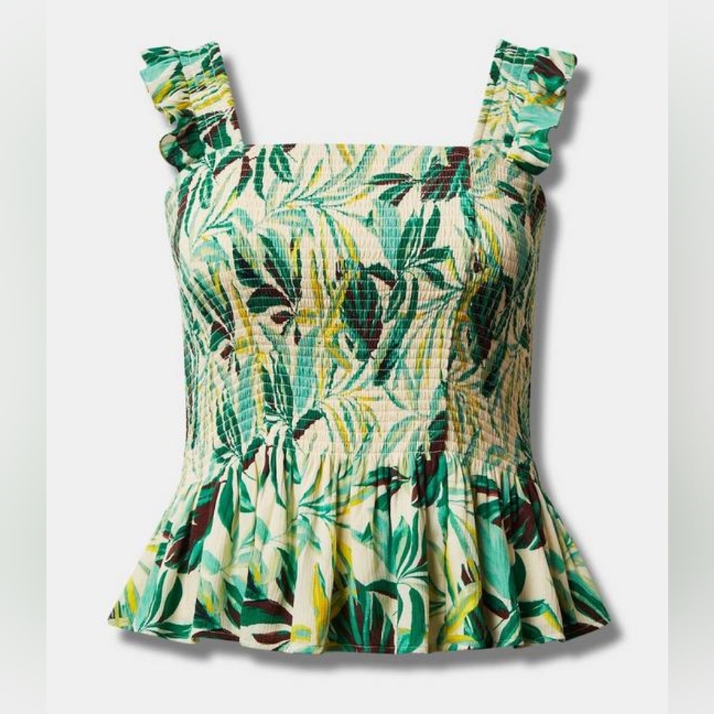 Torrid Peplum Crinkle Gauze Smocked Tank.  NWT, Size 1X